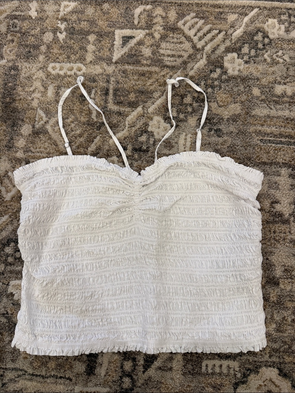 Madewell White Smocked Cropped Cami